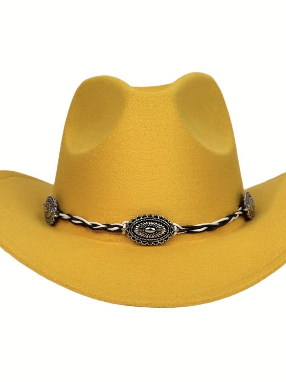 Yellow Western Cowboy Cowgirl Hat Braided Concho Band Wide Brim Rodeo Festival